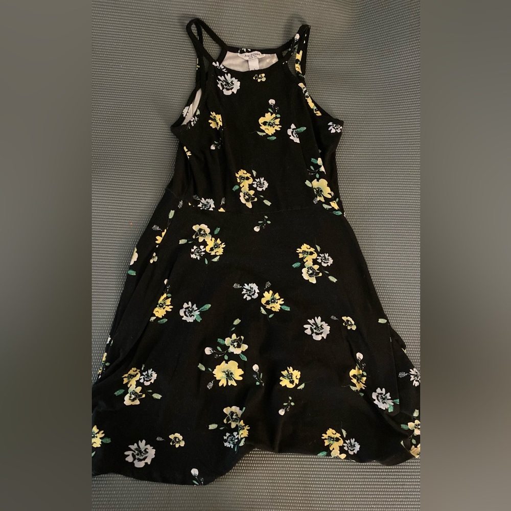 Black, high-neck mini flower dress